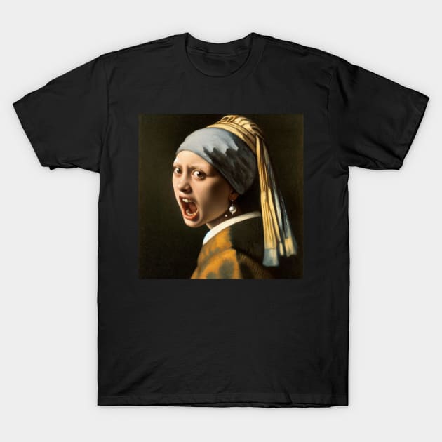 Empowerment Portrait: Pearl Earring Girl Advocates on Women's Day T-Shirt by Edd Paint Something